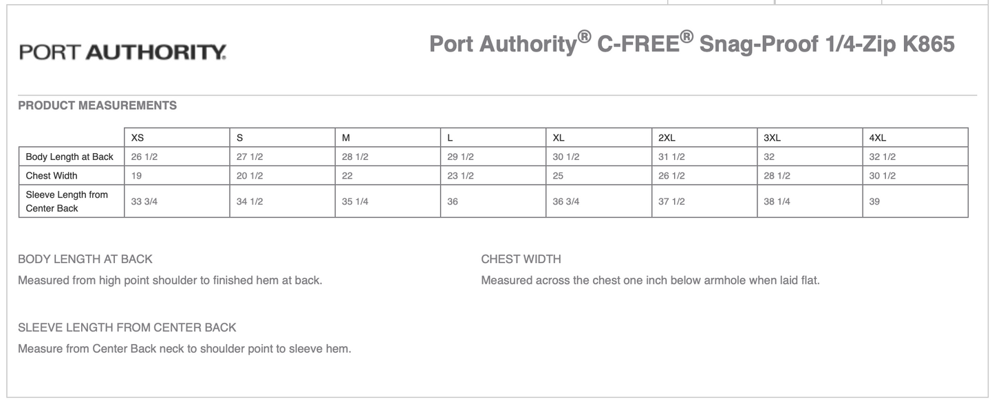 Port Authority C-FREE Snag-Proof 1/4-Zip K865